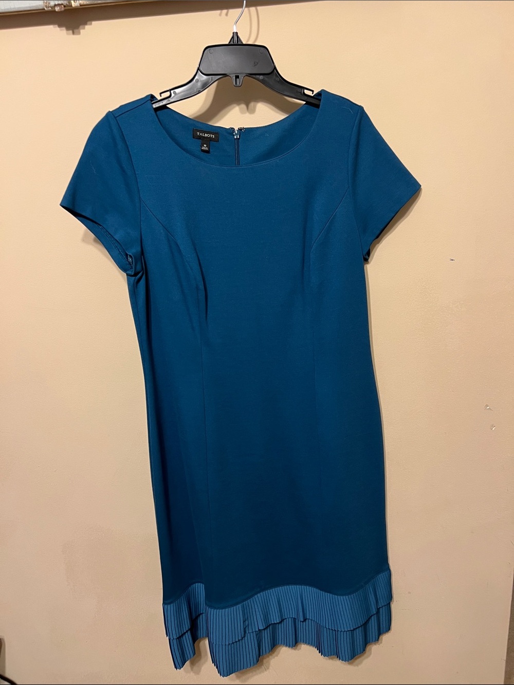 Talbots Teal Pleated-Hem Short-Sleeve Midi Dress